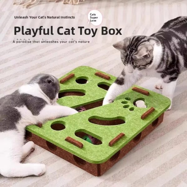 Interactive Felt Cat Puzzle Toy Box with Ball Track – Indoor Cat Exercise, Hunting & Mental Stimulation Toy, Foldable Scratcher Playhouse for Cats